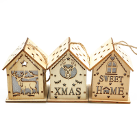 Christmas Tree Decorations Led Light Wooden Cabin Ornament Pendant For Kids Children Gift Toys
