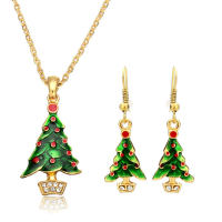 Christmas Tree Santa Claus Enamel Jewelry Set Necklace Earrings