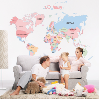 Colored World Map Pvc Wall Stickers Removable Waterproof Office Living Room Bedroom Wall Sticker