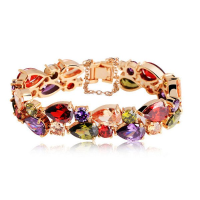 Colorful Zircon Peach Heart 24k Gold Rose Gold Plated Women Bracelet