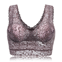 Comfortable Push Up Flower Lace Embroidery Wireless Hollow Out Wide Set straps Bra