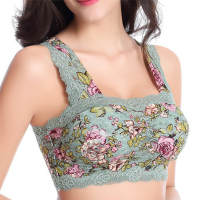Comfy Floral Printing Lace Trim Brassiere Wireless Wrapped Chest Vest Bando Bra