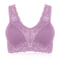 Comfy Lace Trim Embroidery Deep V Backless Seamless Modal Wireless Sleep Vest Thin Bra