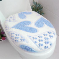Coral Fleece Blue Heart Shape Closestool Mat Toilet Seat Cover Twinset