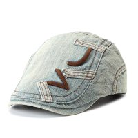 Cowboy Embroidery Denim Cotton Cap Leisure Outdoor Couple Beret Hat