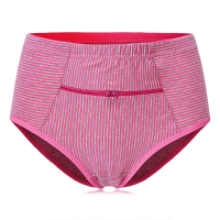 Cozy Soft Stripe Cotton Breathable Panties With Zip Pocket Mid Waist Underwear For Women