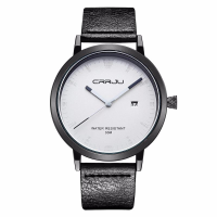 Crrju 2104 Fashion Men Quartz Watch Simple Date Display Leather Strap Wrist Watch