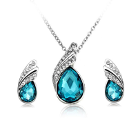 Crystal Water Drop Necklace Earrings Jewelry Set Silver Plated Jewelry Gift For Women