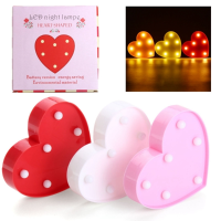Cute 11 Led Marquee Heart Night Light Battery Lamp Baby Kids Bedroom Home Decor