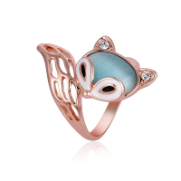Cute Fox Opal Finger Ring Enamel Zircon Stylish Women Accessories Fashion Jewelry