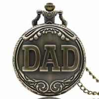 Dad Pattern Antique Bronze Quartz Pocket Watch With Necklace Men Fob Pendant Watches Father Gift
