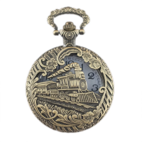 Deffrun Hollow Train Pattern Classic Quart Pocket Watch