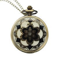 Deffrun Luxury European Style Flower Pattern Chain Retro Pocket Watch