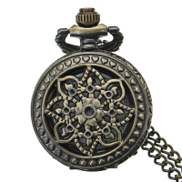 Deffrun Retro Blossom Carved Pattern Quartz Pocket Watch