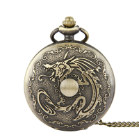 Deffrun Retro Bronze Classic Dragon Pattern Pocket Watch