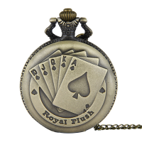 Deffrun Royal Flush Poker Pattern Quartz Pocket Watch