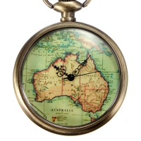 Deffrun Vintage Au Map Quartz Pocket Watch