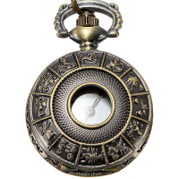 Deffrun Vintage Brass Animal Carved Pendant Pocket Watch
