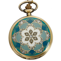 Deffrun Vintage Bronze Flower Pattern Quartz Pocket Watch