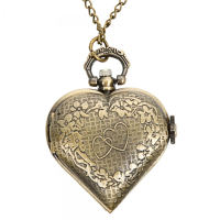 Deffrun Vintage Bronze Heart Shaped Quartz Pocket Watch