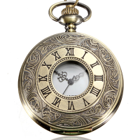Deffrun Vintage Roma Steampunk Quartz Pocket Watch