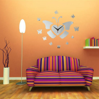 Diy 3d Flying Butterfly Wall Clock Mirror Acrylic Home Decor
