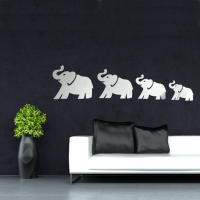 Diy 3d Four Cute Elephants Mirror Wall Stickers Art Decal Home Decor