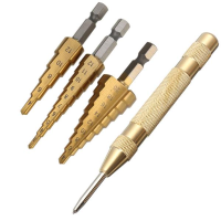 Drillpro 3Pcs 3 12/4 12/4 20mm HSS Titanium Coated Step Drill Bits with Automatic Center Pin Punch