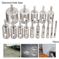 Drillpro Db Hs1 15pcs 6 50mm Diamond Hole Saw Drill Bit Set Tile Ceramic Glass Marble Drill Bits