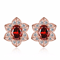 Elegance Red Zircon Rose Gold Plated Flower Earrings