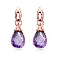 Elegance Simple Ear Drop Rose Gold Purple Rhinestone Crystal Earrings