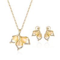 Elegant Gold Color Opal Rhinestone Jewelry Set Bright Exquisite Leaf Necklace Flower Earrings