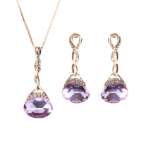 Elegant Purple Gem Pendant Rose Gold Chain Jewelry Set Unique Twisted Necklace Earrings For Women