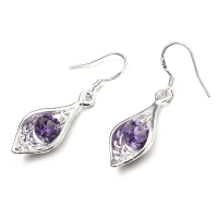 Elegant Silver Plated Purple Zircon Pandent Gemstone Water Drop Earrings Jewelry For Women