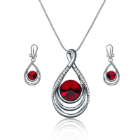 Elegant Women Bridal Jewelry Set 5 Color Drop Shape Gemstone Crystal Clavicle Necklace Earrings