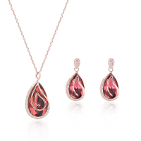 Elegant Women Jewelry Set Rose Gold Plated Rhinestone Oval Crystal Pendant Earrings Necklace Gift