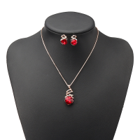 Elegant Women Ruby Jewelry Set Rose Gold Chain Gemstone Necklace Earrings Best Gift Clothing Accessories