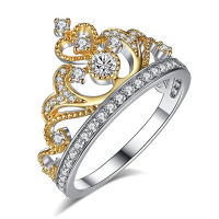 Elegant Women's Gold Plated Heart Zircon Crown Ring