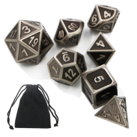 Embossed Steel 7 Pcs Multisided Dice Heavy Metal Polyhedral Dice Set w/ Bag