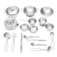 Enpei 18pcs Kitchen Cooker Set Stainless Kitchenware Child Kids Role Play Toy Gift