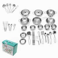 Enpei 25pcs Stainless Kitchenware Play Set Kitchen Cooker Set Child Kids Role Play Toy Gift