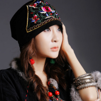 Ethnic Embroidery Slouch Beanie Caps Cotton National Hat