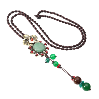 Ethnic Vintage Necklace Retro Flower Pendant Jade Rope Necklace For Women