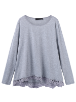European American Style Women Lace Patchwork Solid Color T Shirts Tops