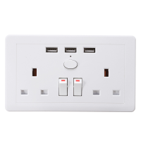 Excellway® 146type 3 Usb Charger Outlet Rechargeable Wall Socket Wall Plate 2 Gang Plug Switch Plate