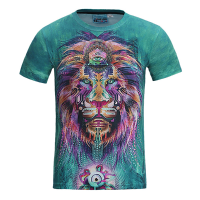 Fashion 3d Ethnic Lion Print T Shirt Men's Casual Round Neck Short Sleeve Tops Tees
