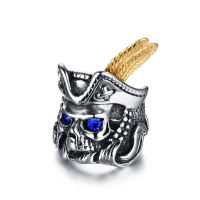 Fashion Blue Eye Skull Stainless Steel Rhinestone Men Ring Ghost Men's Jewelry Gift