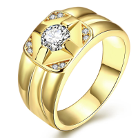 Fashion K Gold Plated Zircon Brass Finger Ring for Men