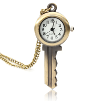 Fashion Key Design Arabic Numbers Bronze Necklace Pocket Watch