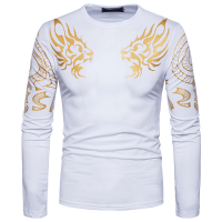Fashion Men 's Dragon Totem Hot Stamping T Shirt Leisure Long Sleeved Round Neck Tops